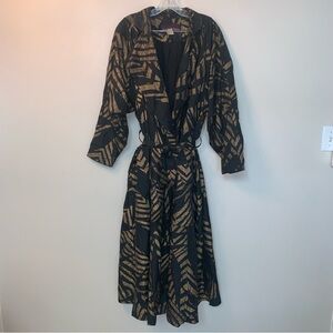 Vintage Jean Claude Poitras Belted  Black and Bronze Patterned Trench Coat